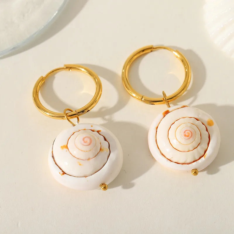 1 Pair Elegant Cute Marine Style Conch Shell Plating Inlay 304 Stainless Steel 18K Gold Plated Drop Earrings Earrings