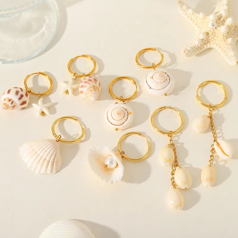 1 Pair Elegant Cute Marine Style Conch Shell Plating Inlay 304 Stainless Steel 18K Gold Plated Drop Earrings Earrings