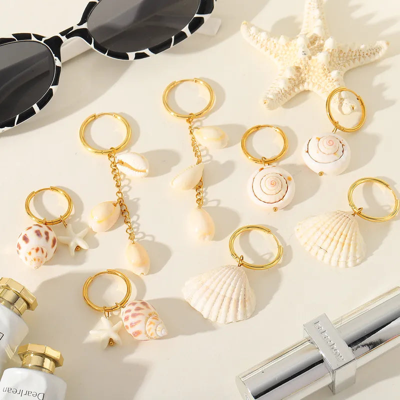 1 Pair Elegant Cute Marine Style Conch Shell Plating Inlay 304 Stainless Steel 18K Gold Plated Drop Earrings Earrings