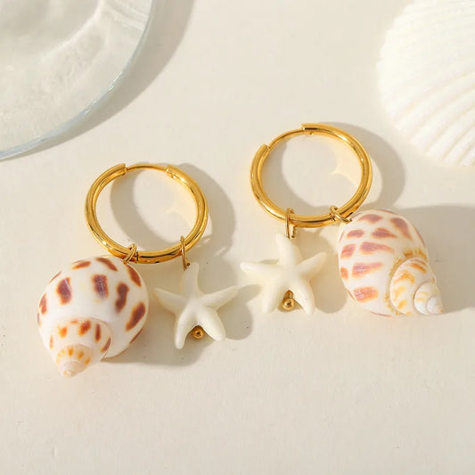 1 Pair Elegant Cute Marine Style Conch Shell Plating Inlay 304 Stainless Steel 18K Gold Plated Drop Earrings Earrings
