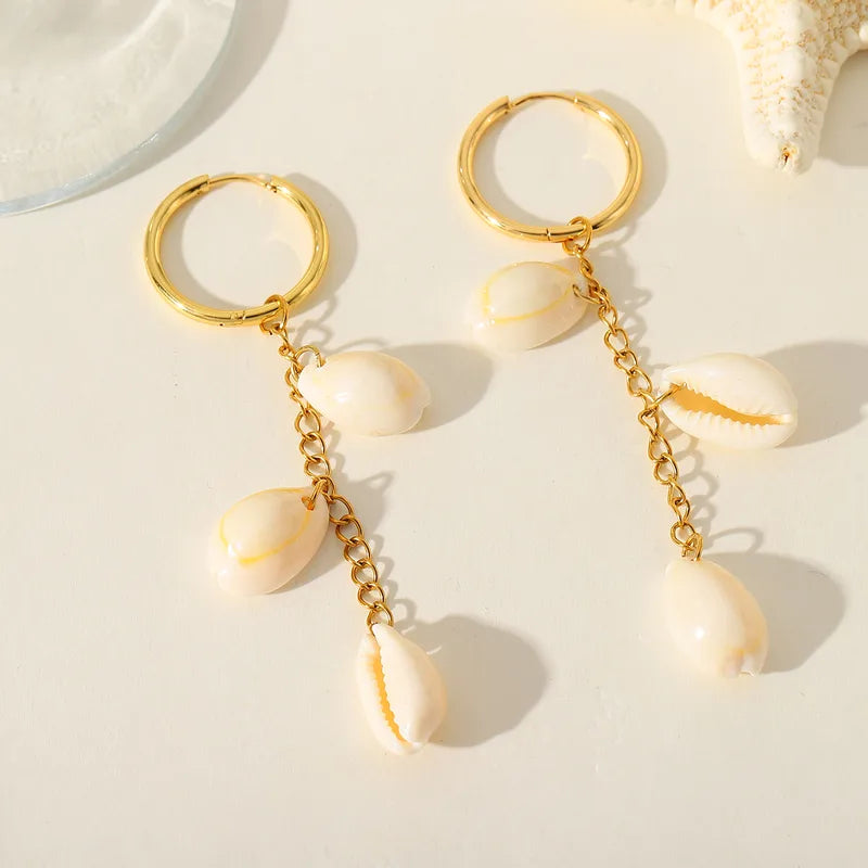 1 Pair Elegant Cute Marine Style Conch Shell Plating Inlay 304 Stainless Steel 18K Gold Plated Drop Earrings Earrings (Copy)