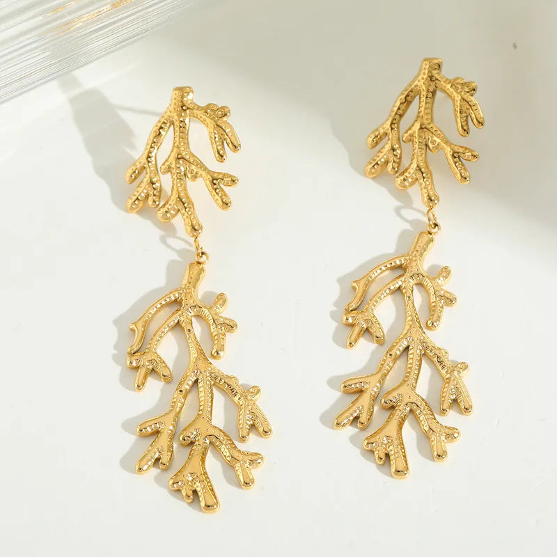 1 Pair Elegant Cute Retro Geometric Coral Plating 304 Stainless Steel 18K Gold Plated Ear Studs