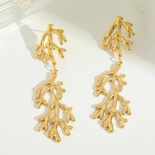 1 Pair Elegant Cute Retro Geometric Coral Plating 304 Stainless Steel 18K Gold Plated Ear Studs