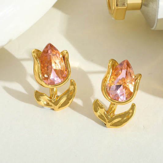 1 Pair Elegant Cute Romantic Geometric Flower Plating Inlay 304 Stainless Steel Zircon 18K Gold Plated Ear Studs