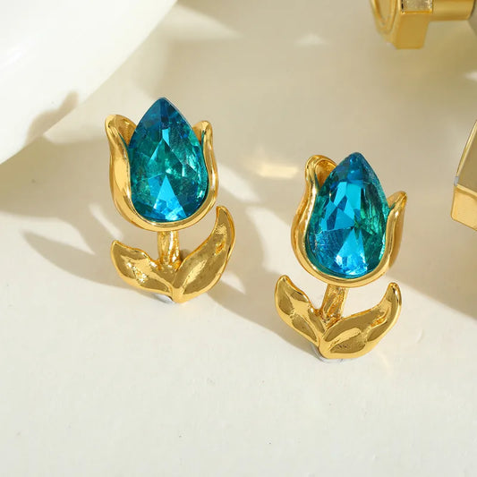 1 Pair Elegant Cute Romantic Geometric Flower Plating Inlay 304 Stainless Steel Zircon 18K Gold Plated Ear Studs