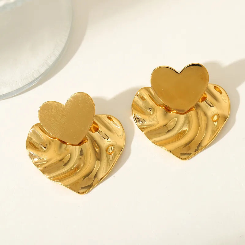1 Pair Elegant Cute Romantic Heart Shape Plating 304 Stainless Steel 18K Gold Plated Ear Studs