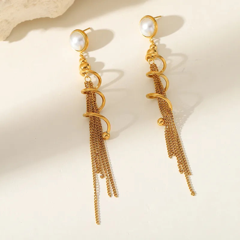 1 Pair Elegant Cute Simple Style Geometric Petal Plating Inlay 304 Stainless Steel Imitation Pearl 18K Gold Plated Ear Studs