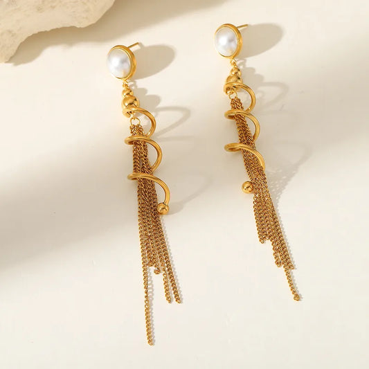 1 Pair Elegant Cute Simple Style Geometric Petal Plating Inlay 304 Stainless Steel Imitation Pearl 18K Gold Plated Ear Studs