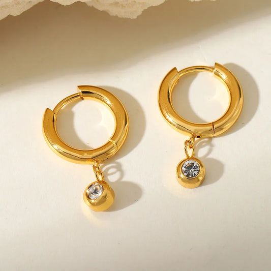 1 Pair Elegant Cute Simple Style Geometric Round Plating Inlay 304 Stainless Steel Zircon 18K Gold Plated Earrings
