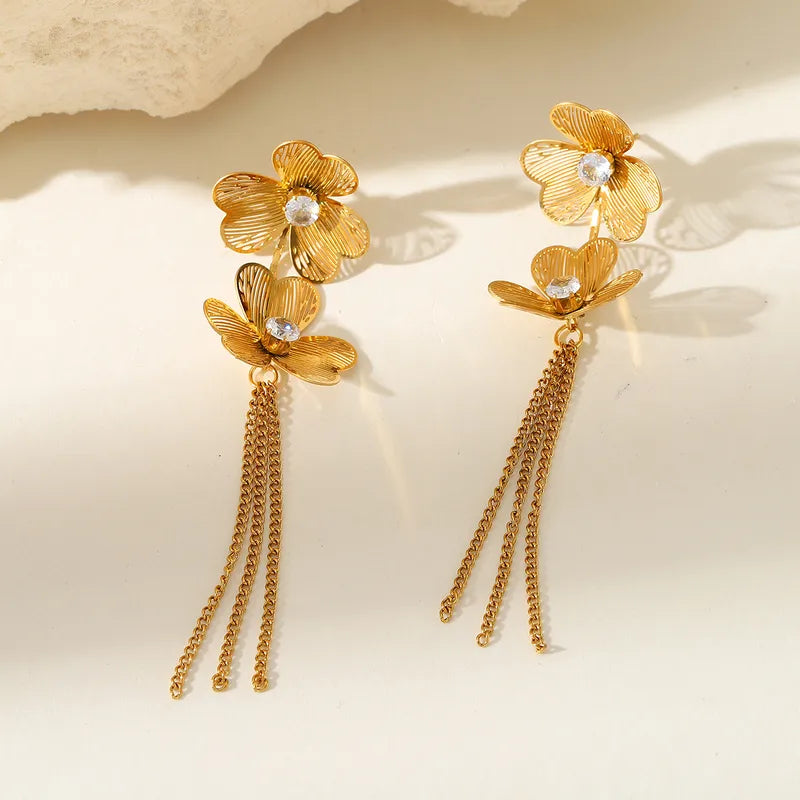 1 Pair Elegant Cute Simple Style Shamrock Geometric Flower Plating Inlay 304 Stainless Steel Imitation Pearl Zircon 18K Gold Plated Ear Studs