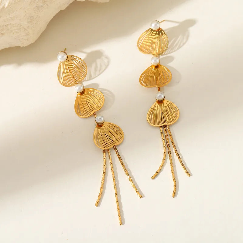 1 Pair Elegant Cute Simple Style Shamrock Geometric Flower Plating Inlay 304 Stainless Steel Imitation Pearl Zircon 18K Gold Plated Ear Studs