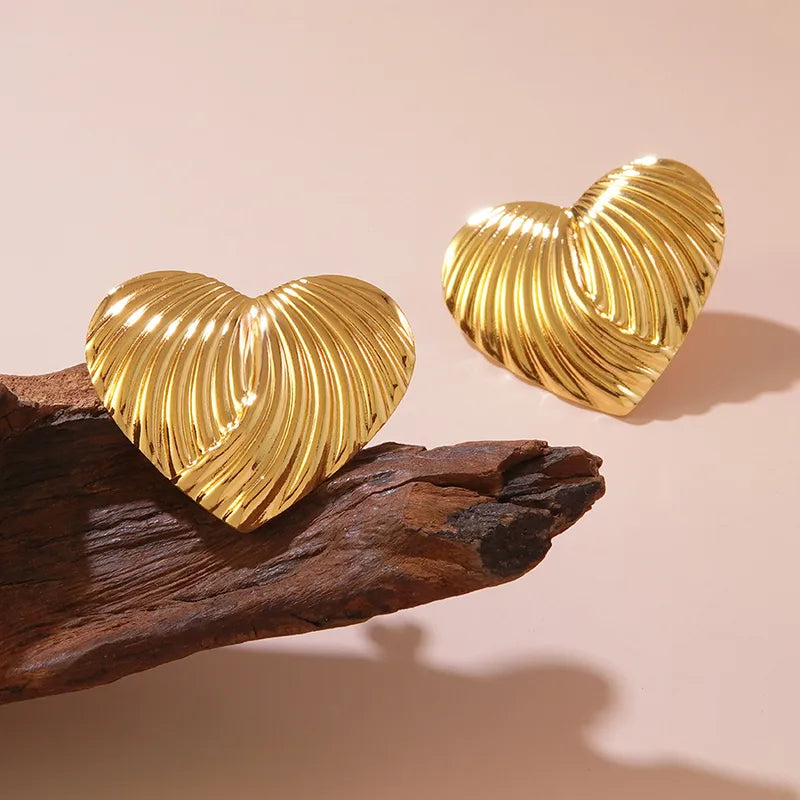 1 Pair Elegant French Style Sweet Heart Shape 304 Stainless Steel Imitation Gold Ear Studs