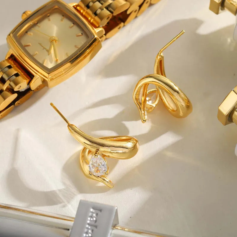 1 Pair Elegant Glam Artistic Geometric Inlay 304 Stainless Steel Zircon Ear Studs