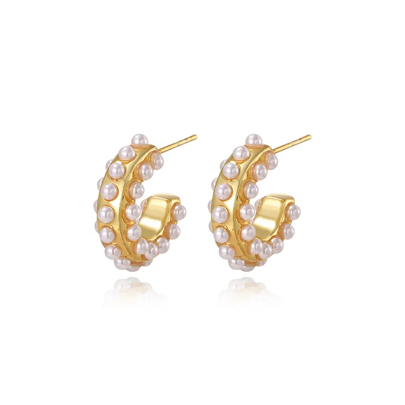 1 Pair Elegant Glam Baroque Style Geometric Geometry Copper Artificial Pearls 18K Gold Plated White Gold Plated Long-Lasting Plated Ear Studs