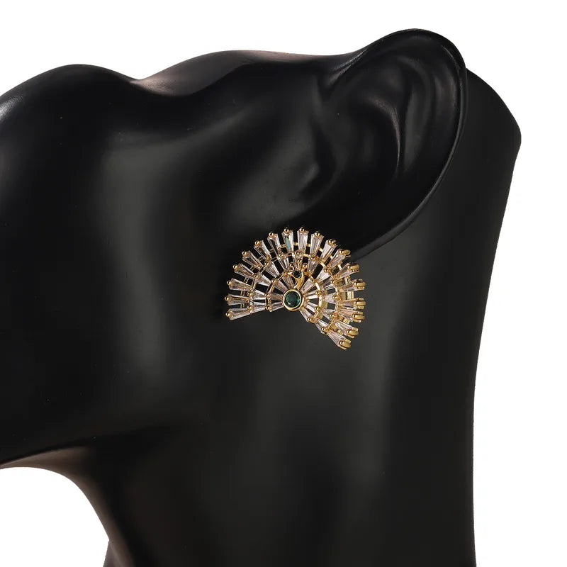 1 Pair Elegant Glam Lady Peacock Copper Zircon 18K Gold Plated Electroplating Ear Studs