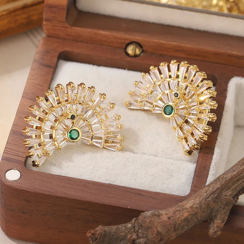 1 Pair Elegant Glam Lady Peacock Copper Zircon 18K Gold Plated Electroplating Ear Studs