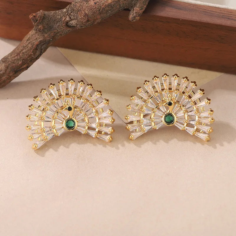 1 Pair Elegant Glam Lady Peacock Copper Zircon 18K Gold Plated Electroplating Ear Studs
