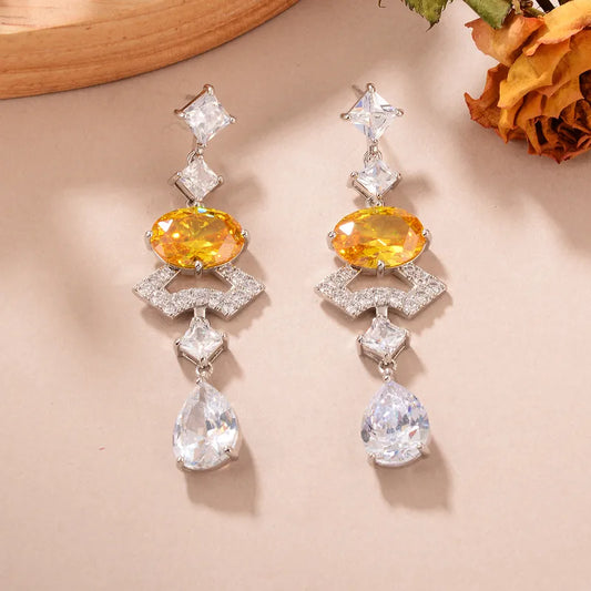 1 Pair Elegant Glam Luxurious Geometric Water Droplets Copper Zircon 18K Gold Plated Electroplating Drop Earrings