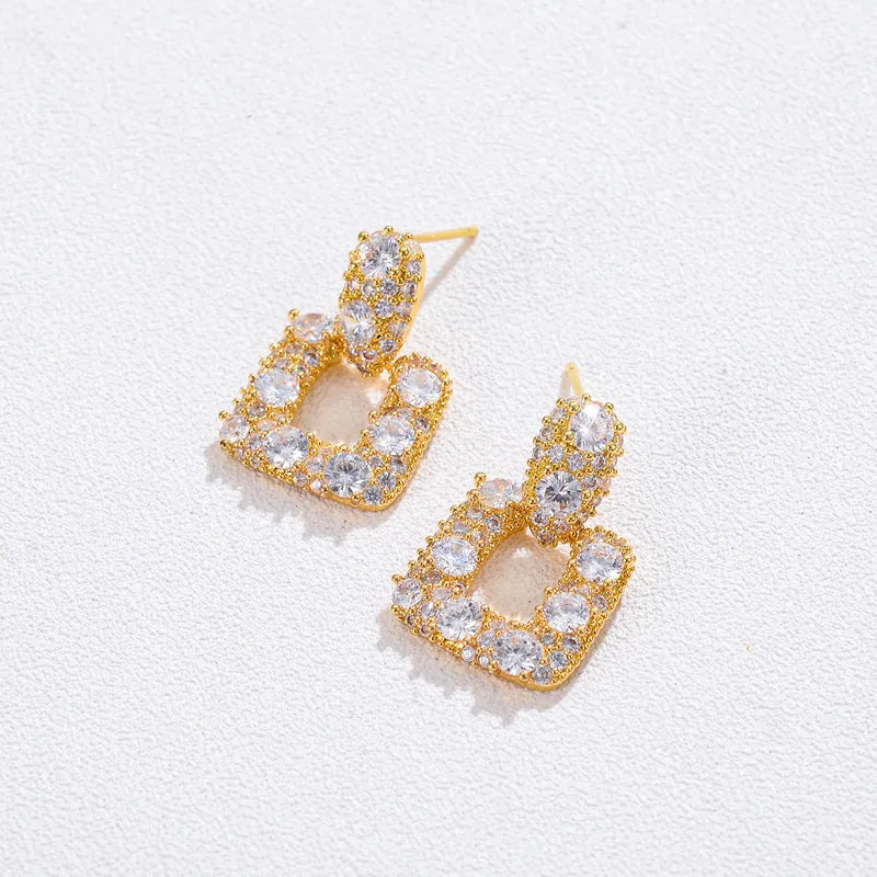 1 Pair Elegant Glam Luxurious Geometric Water Droplets Copper Zircon 18K Gold Plated Electroplating Drop Earrings