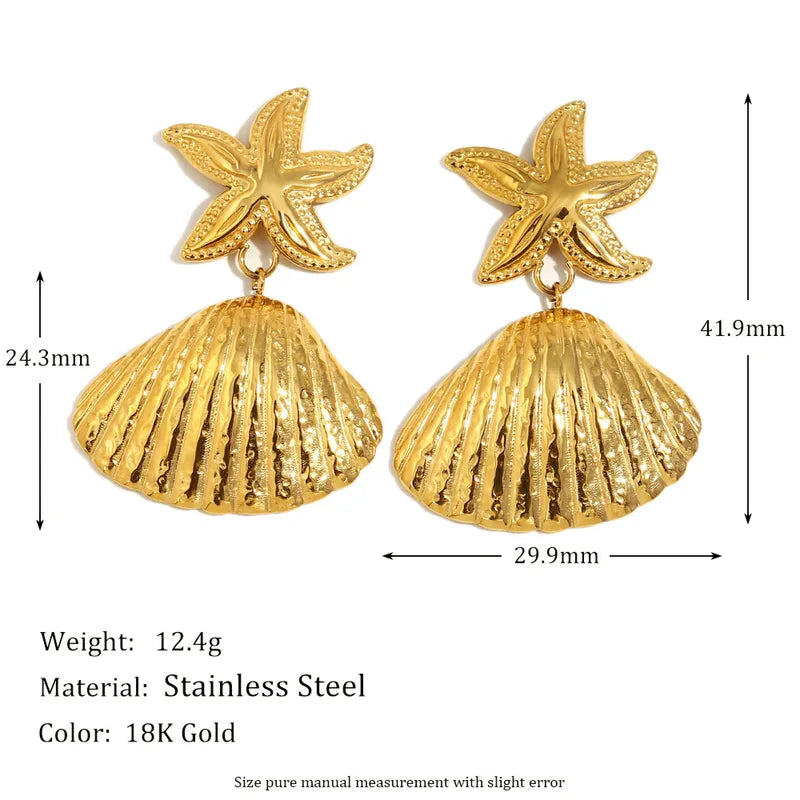 1 Pair Elegant Lady Starfish Shell Plating 304 Stainless Steel Drop Earrings