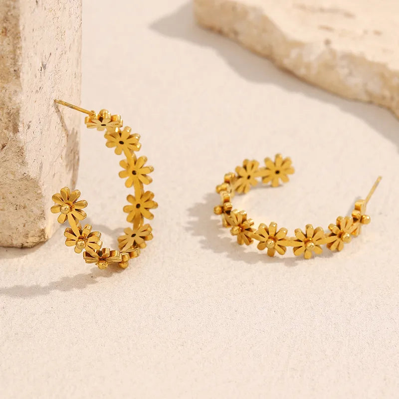 1 Pair Elegant Lady Streetwear Flower Plating 304 Stainless Steel Earrings