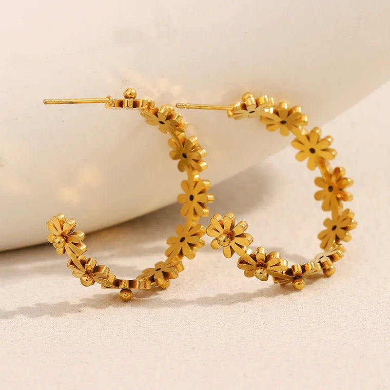 1 Pair Elegant Lady Streetwear Flower Plating 304 Stainless Steel Earrings