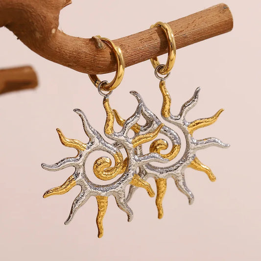 1 Pair Elegant Lady Streetwear Sun Mixed Metal Plating 304 Stainless Steel Drop Earrings