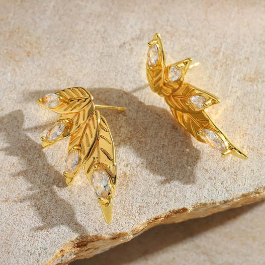 1 Pair Elegant Luxurious Artistic Geometric Leaves Solid Color Inlay 304 Stainless Steel Zircon Ear Studs