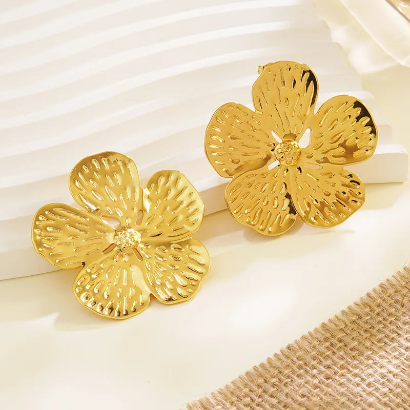 1 Pair Elegant Romantic Classic Style Flower 304 Stainless Steel Imitation Gold Earrings