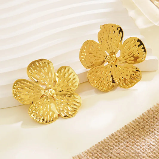 1 Pair Elegant Romantic Classic Style Flower 304 Stainless Steel Imitation Gold Earrings