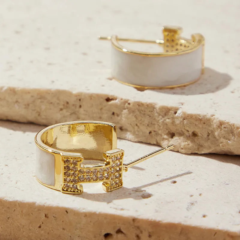 1 Pair Elegant Simple Style C Shape Letter Plating Inlay Copper Zircon Gold Plated Ear Studs