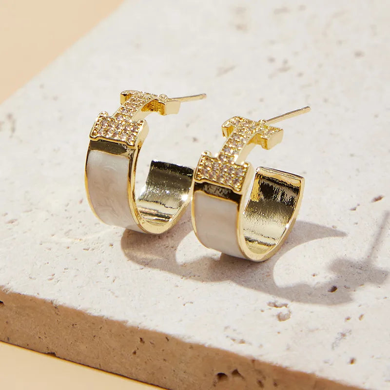 1 Pair Elegant Simple Style C Shape Letter Plating Inlay Copper Zircon Gold Plated Ear Studs