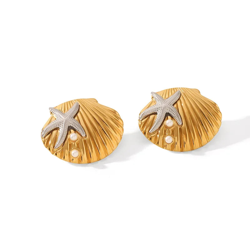 1 Pair Elegant Simple Style Classic Style Starfish Shell Plating 304 Stainless Steel 18K Gold Plated Ear Studs