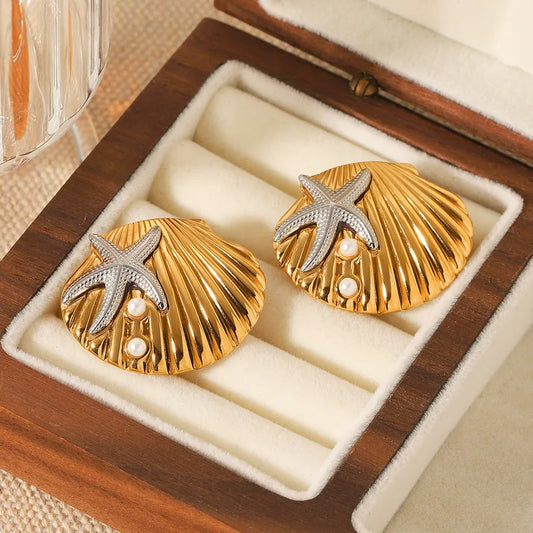 1 Pair Elegant Simple Style Classic Style Starfish Shell Plating 304 Stainless Steel 18K Gold Plated Ear Studs