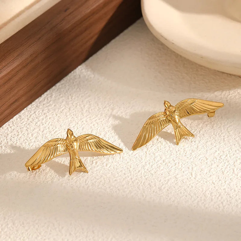 1 Pair Elegant Sweet Bird Plating Titanium Steel Ear Studs