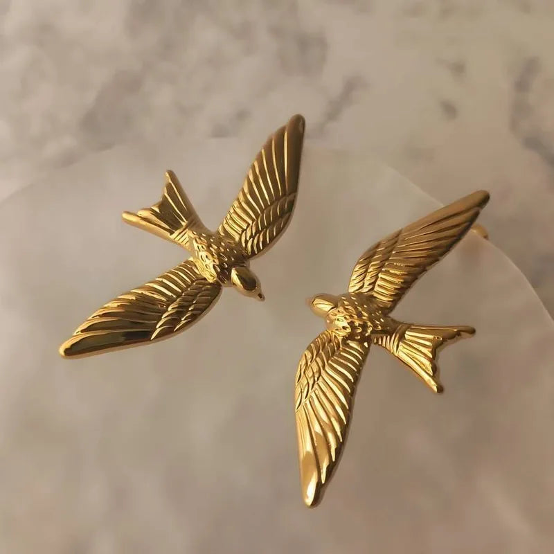 1 Pair Elegant Sweet Bird Plating Titanium Steel Ear Studs