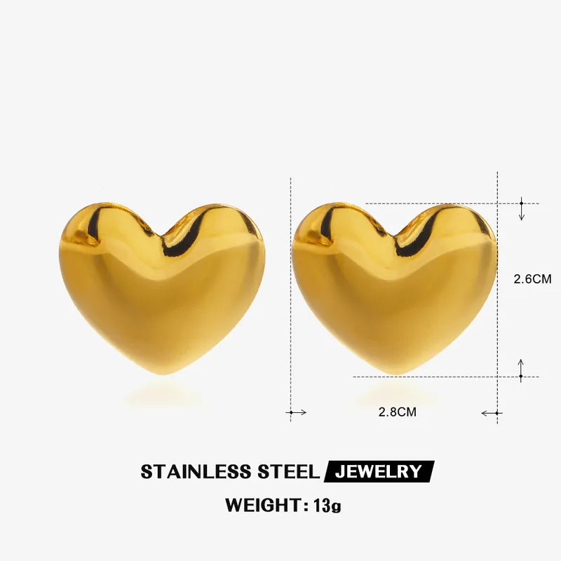 1 Pair Glam Hip-Hop Simple Style Heart Shape 304 Stainless Steel 18K Gold Plated Ear Studs