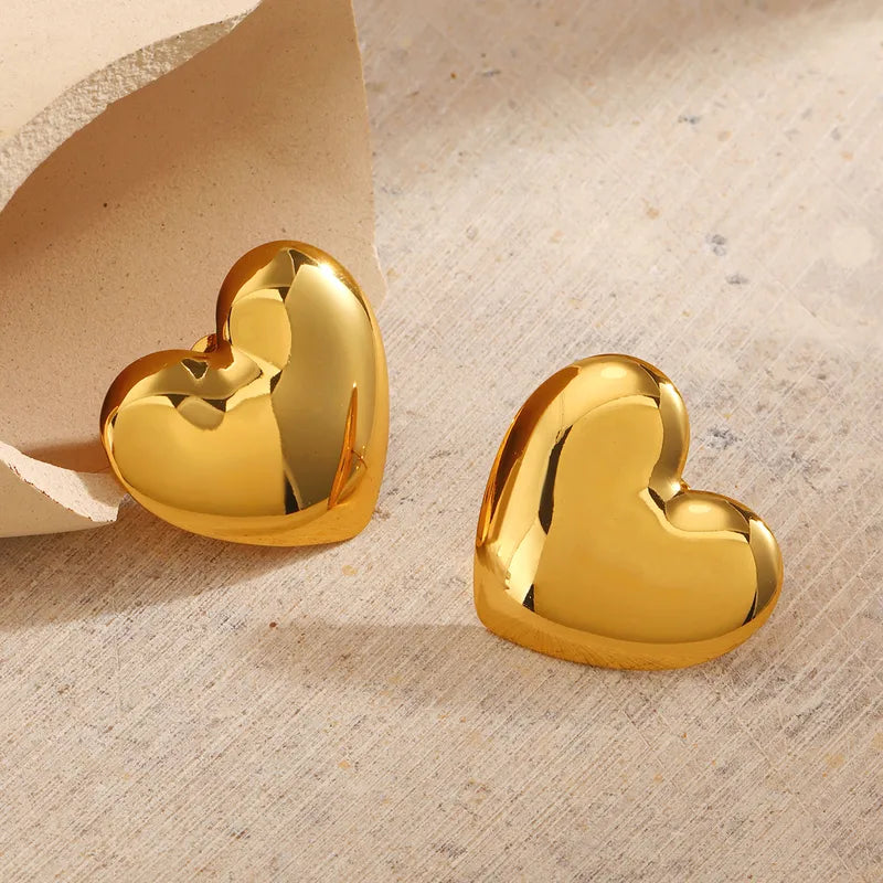 1 Pair Glam Hip-Hop Simple Style Heart Shape 304 Stainless Steel 18K Gold Plated Ear Studs