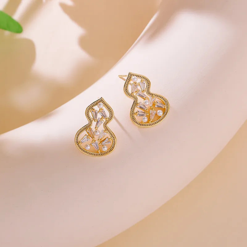 1 Pair Glam Romantic Gourd Copper Ear Studs