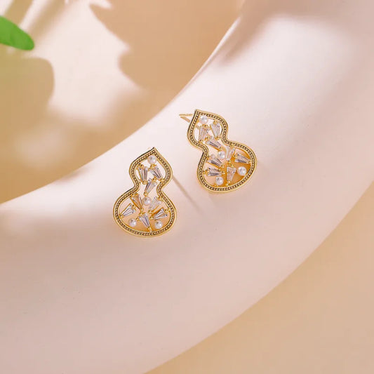 1 Pair Glam Romantic Gourd Copper Ear Studs