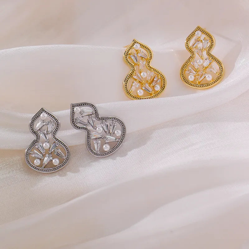 1 Pair Glam Romantic Gourd Copper Ear Studs