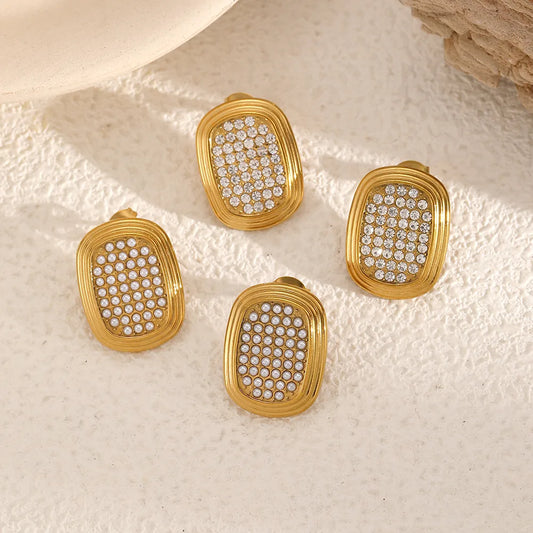 1 Pair IG Style Geometric Polishing Plating 304 Stainless Steel 18K Gold Plated Butterfly Backs Ear Studs
