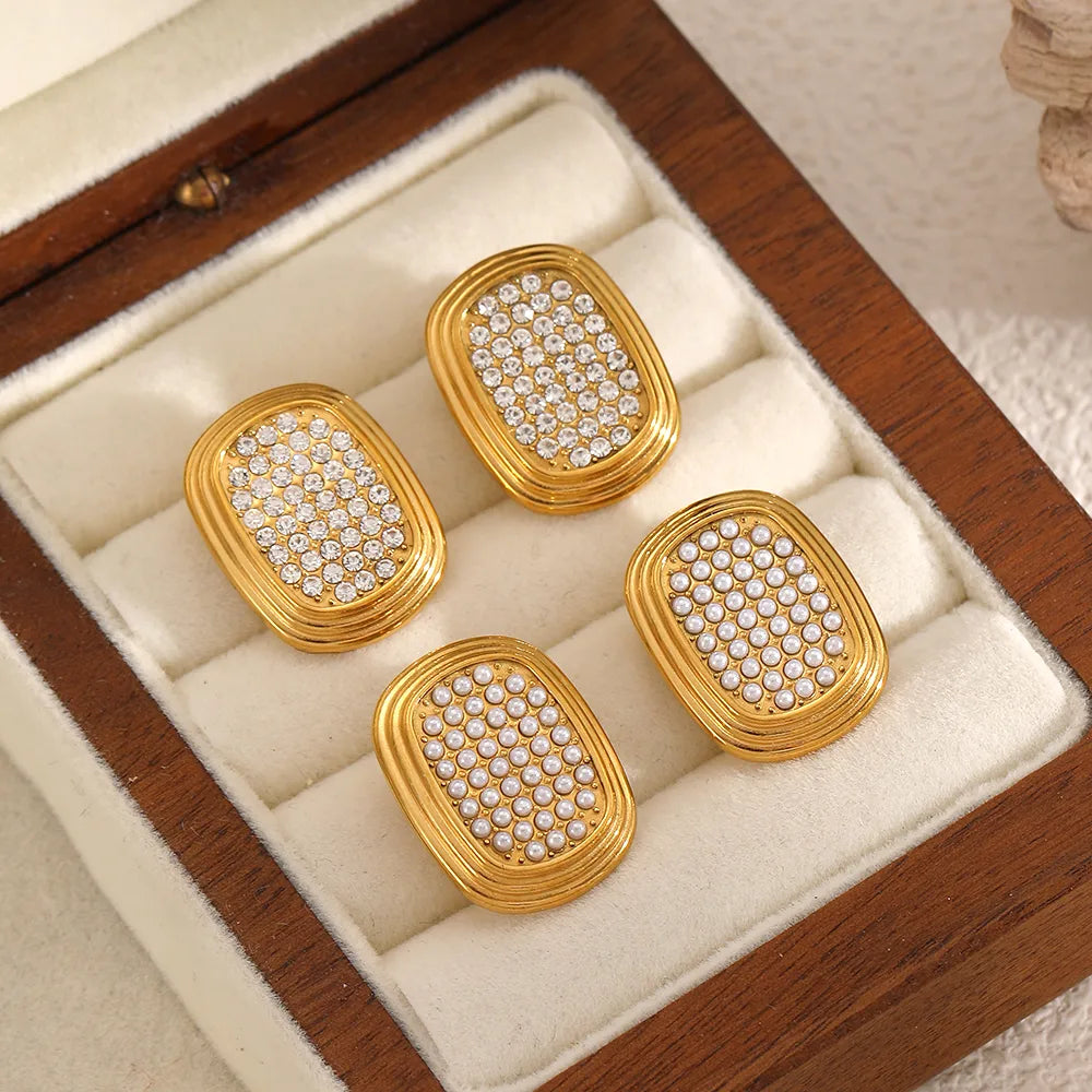 1 Pair IG Style Geometric Polishing Plating 304 Stainless Steel 18K Gold Plated Butterfly Backs Ear Studs