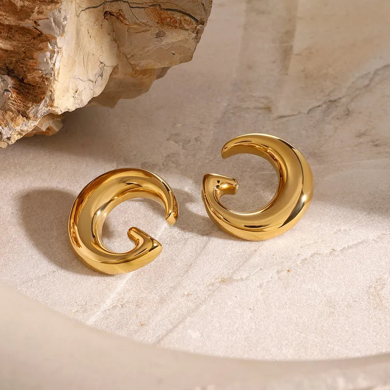 1 Pair IG Style Geometric Polishing Plating 304 Stainless Steel 18K Gold Plated Butterfly Backs Earrings