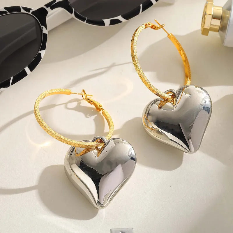 1 Pair IG Style Simple Style Classic Style Heart Shape Copper Large Earrings