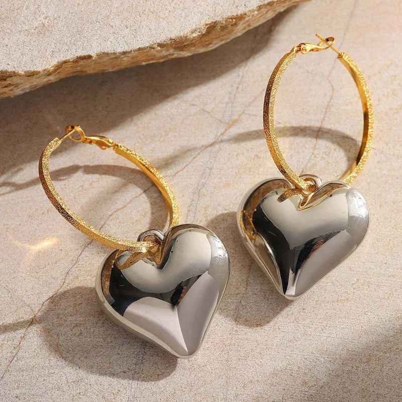 1 Pair IG Style Simple Style Classic Style Heart Shape Copper Large Earrings