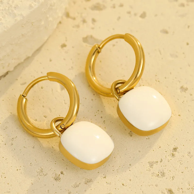 1 Pair Lady Square Plating 304 Stainless Steel Drop Earrings