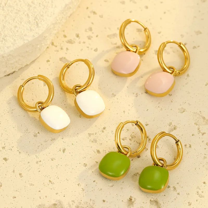 1 Pair Lady Square Plating 304 Stainless Steel Drop Earrings