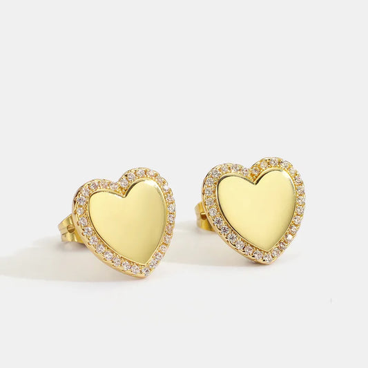 1 Pair Modern Style Shiny Heart Shape Copper Ear Studs