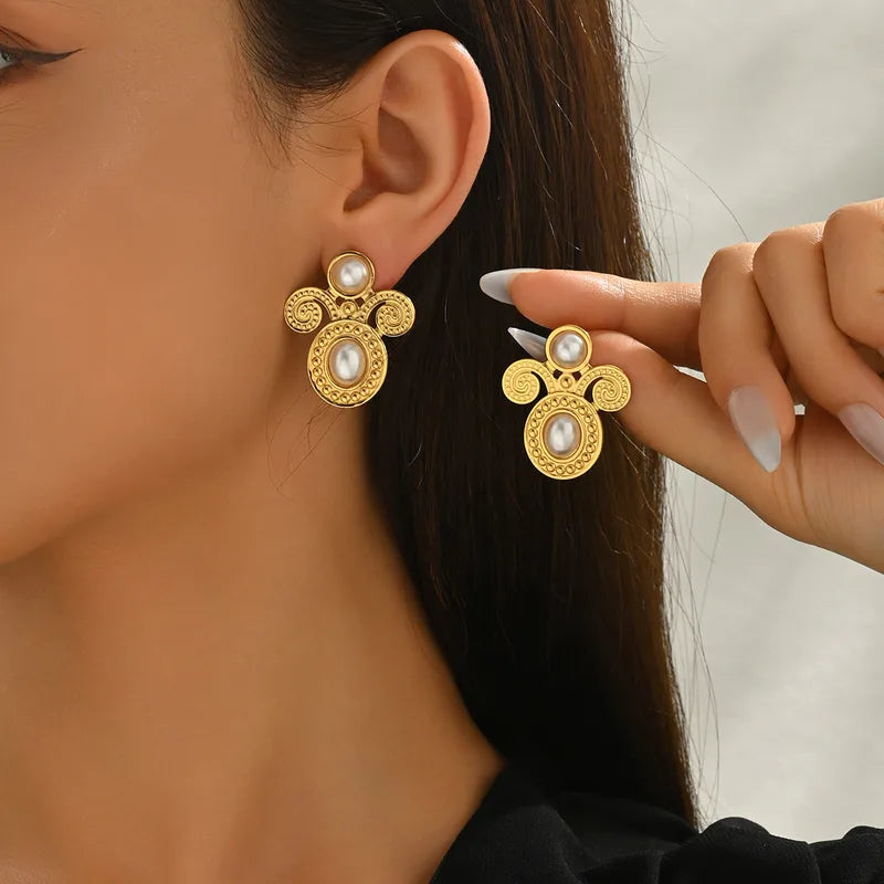 1 Pair Retro Modern Style Geometric 201 Stainless Steel Plastic Zircon Ear Studs